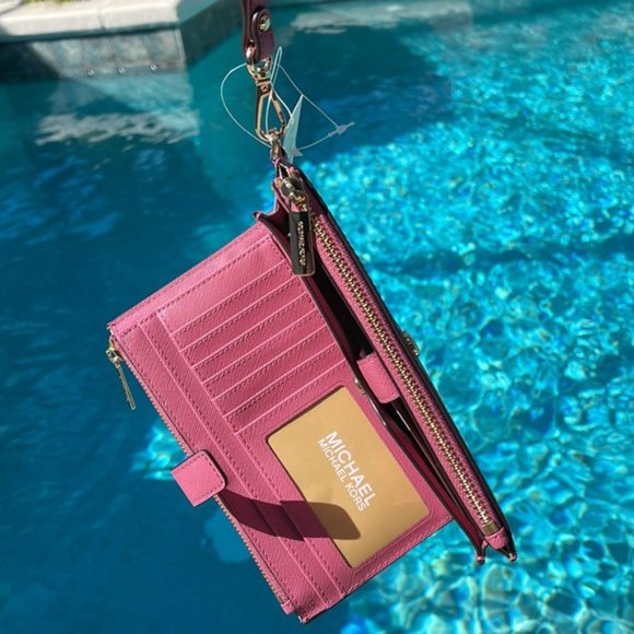 Michael Kors Jet Set Travel Large Double Zip Wristlet Wallet Rosewood Leather - Picture 8 of 16